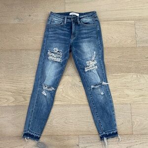 KanCan Distressed Cropped Jeans in Dark Blue